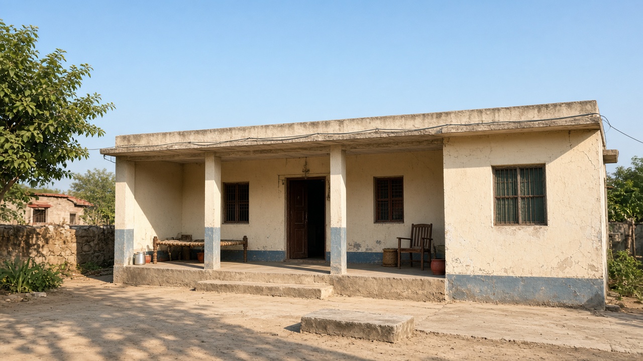 Pucca rural house representing Pradhan Mantri Awas Yojana housing support